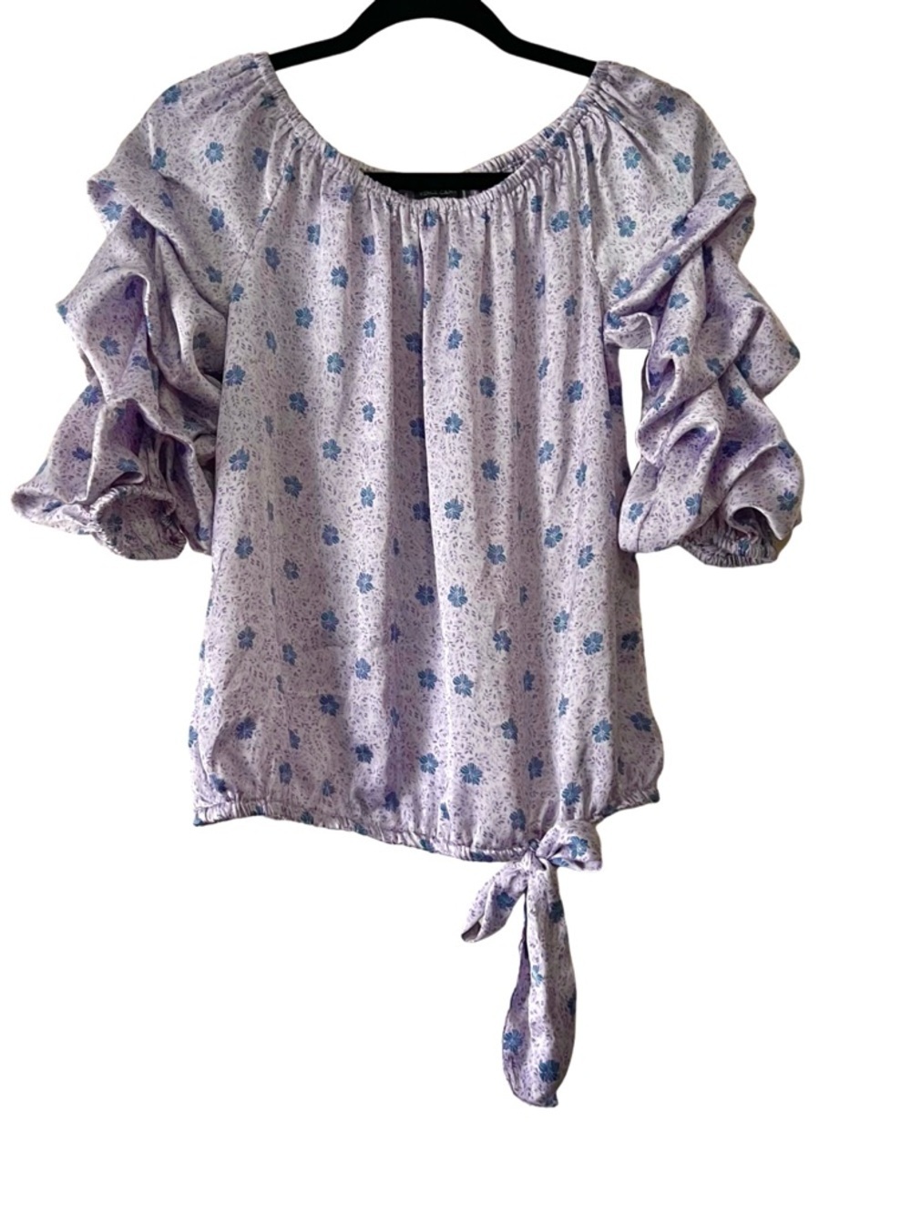 Vince Camuto Lavender Off The Shoulder Blouse with Blue Floral Print - Picture 6 of 6